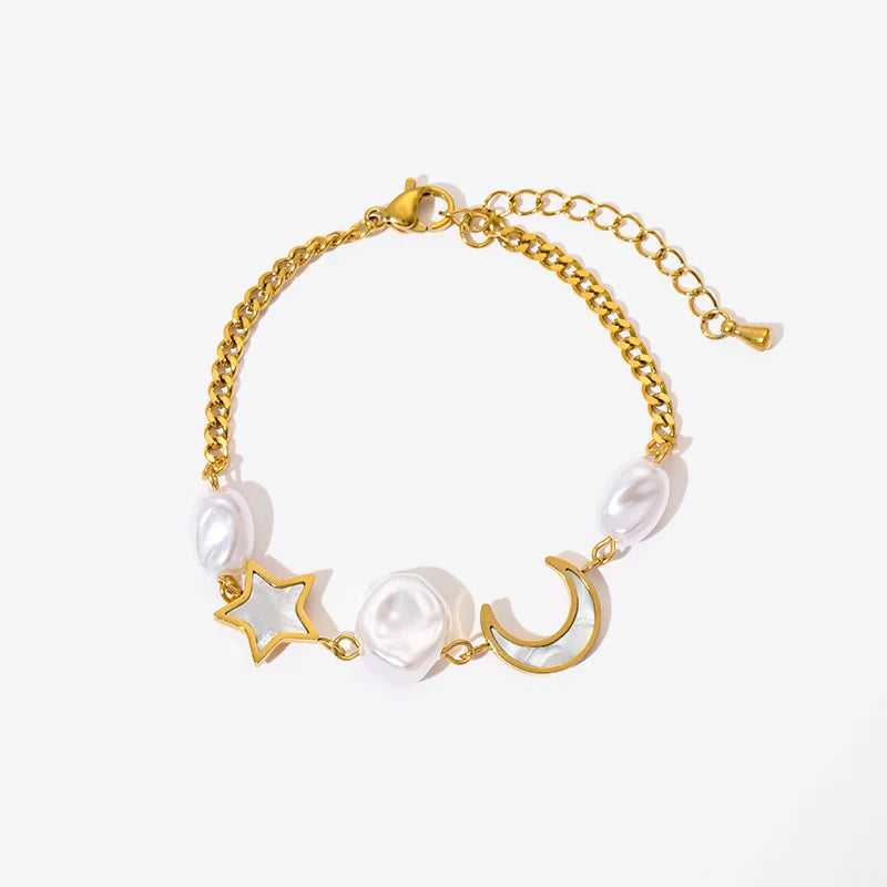 π EILIECK 18K Gold Plated Pearl Roman Numeral Charm Bracelet β Elegant 316L Stainless Steel Jewelry for Women