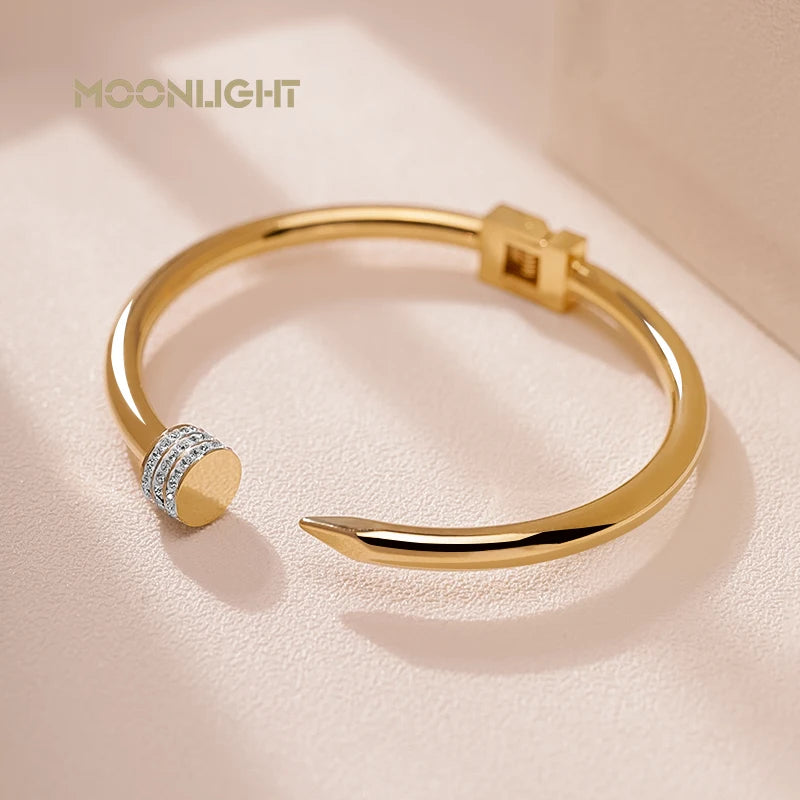 π« MOONLIGHT Classic Nail Open Cuff Bracelet β 18K Gold Plated Stainless Steel Bangle for Women