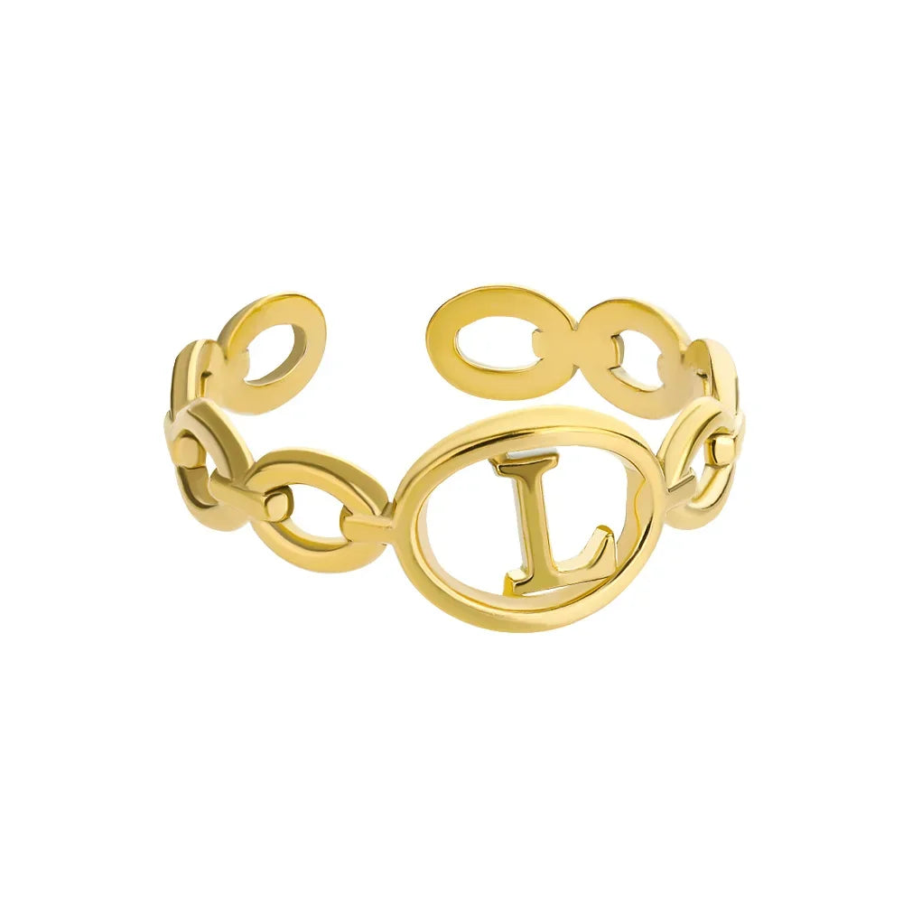 π 18k Gold Plated Hollow AβZ Initial Rings β Open Adjustable Stainless Steel Letter Rings