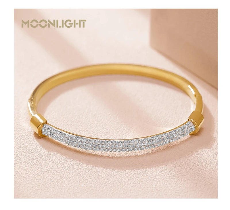 π 18K Gold Plated MOONLIGHT Cuff Bangle β Classic Titanium Steel Bracelet with Cubic Zirconia for Women