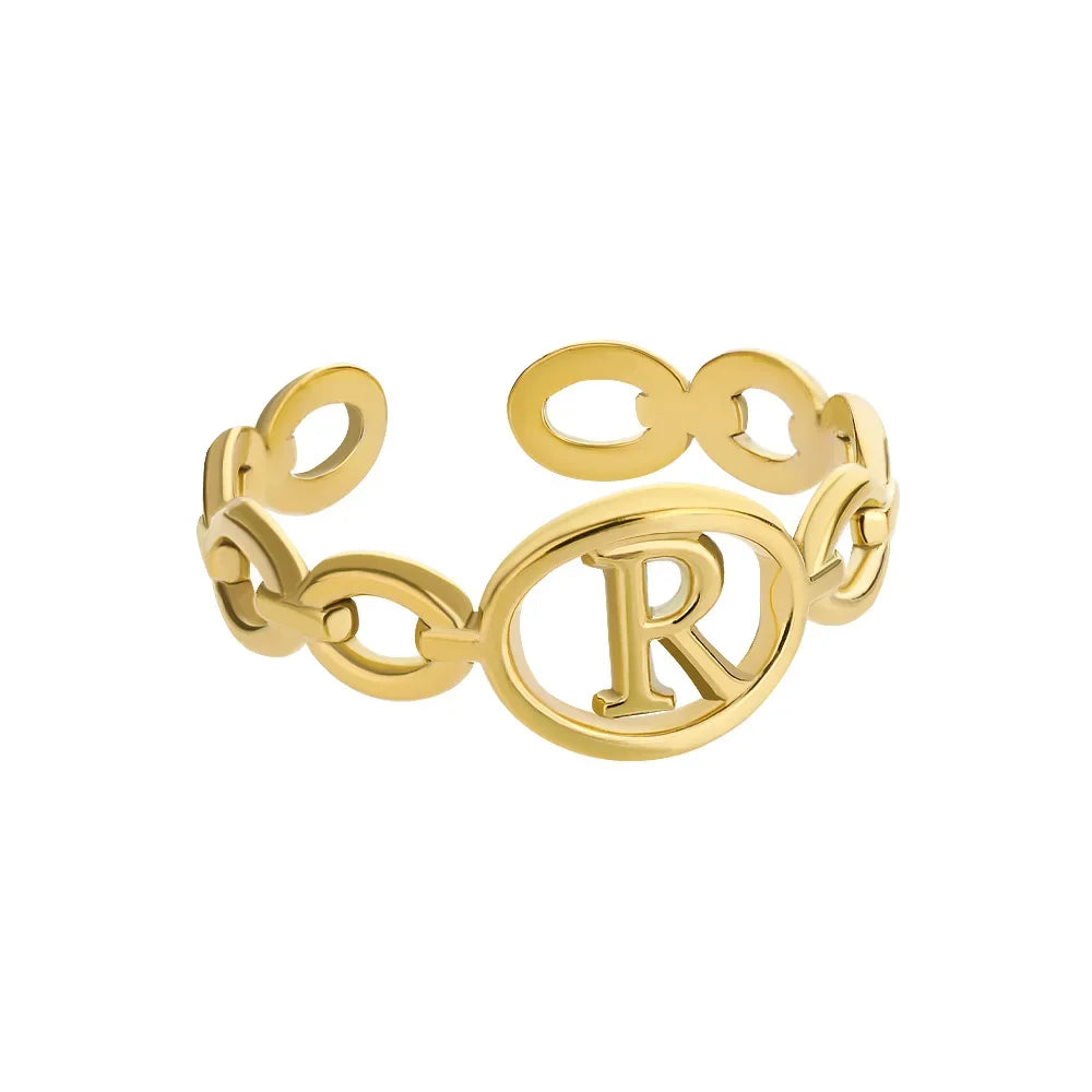 π 18k Gold Plated Hollow AβZ Initial Rings β Open Adjustable Stainless Steel Letter Rings
