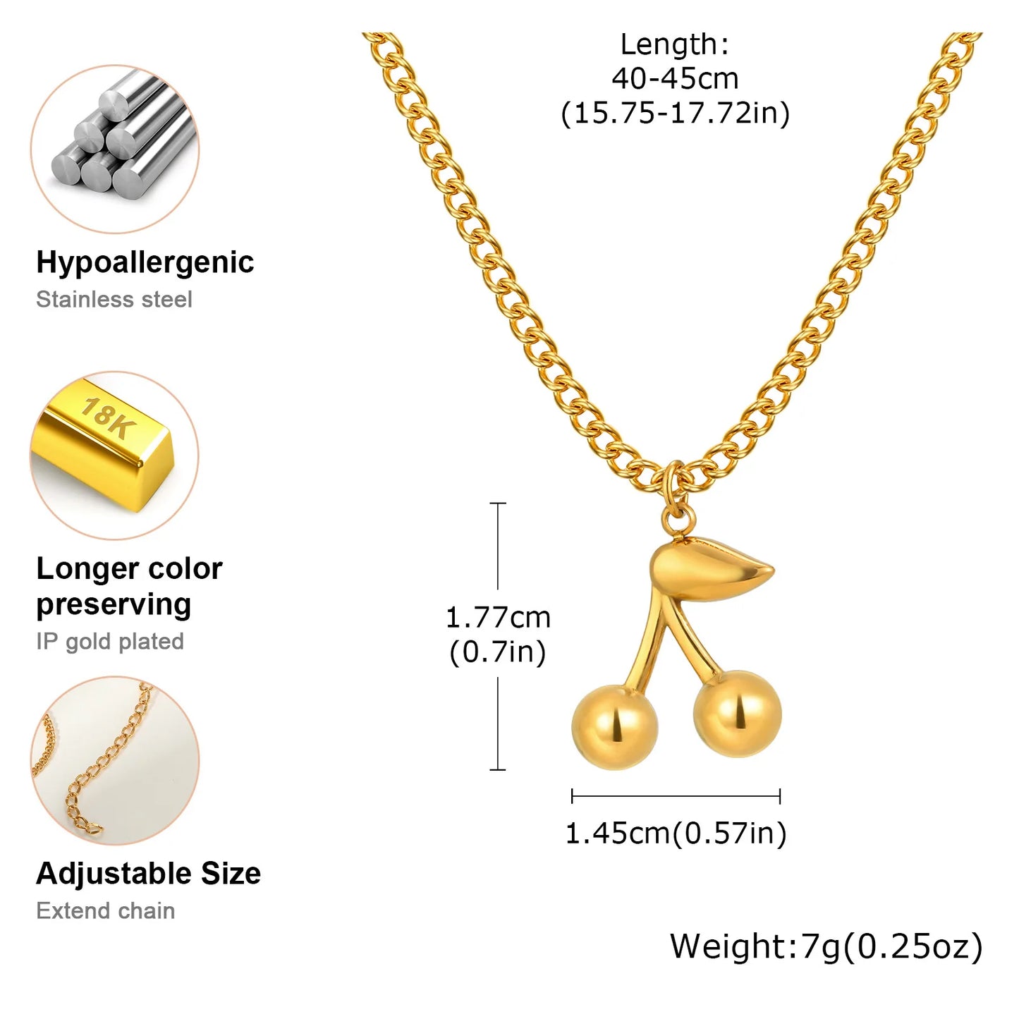 π Cherry Charm β Stainless Steel Gold Plated Cherry Pendant Necklace