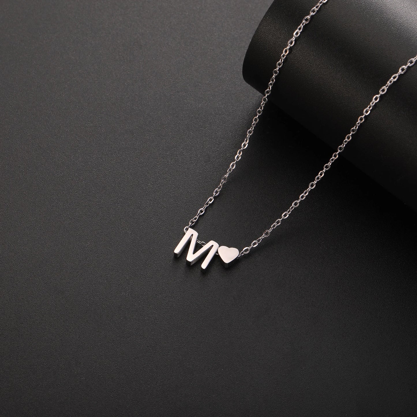 Skyrim Tiny Heart Initial Necklace-Stainlesssteel