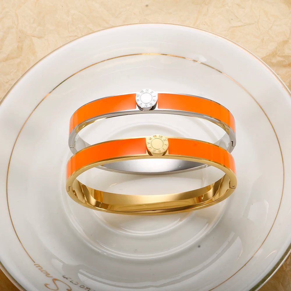 💫 JINHUI 18 Karat vergoldetes Edelstahl-Emaille-Armreif- und Ringset – Klassischer Schmuck mit römischen Ziffern