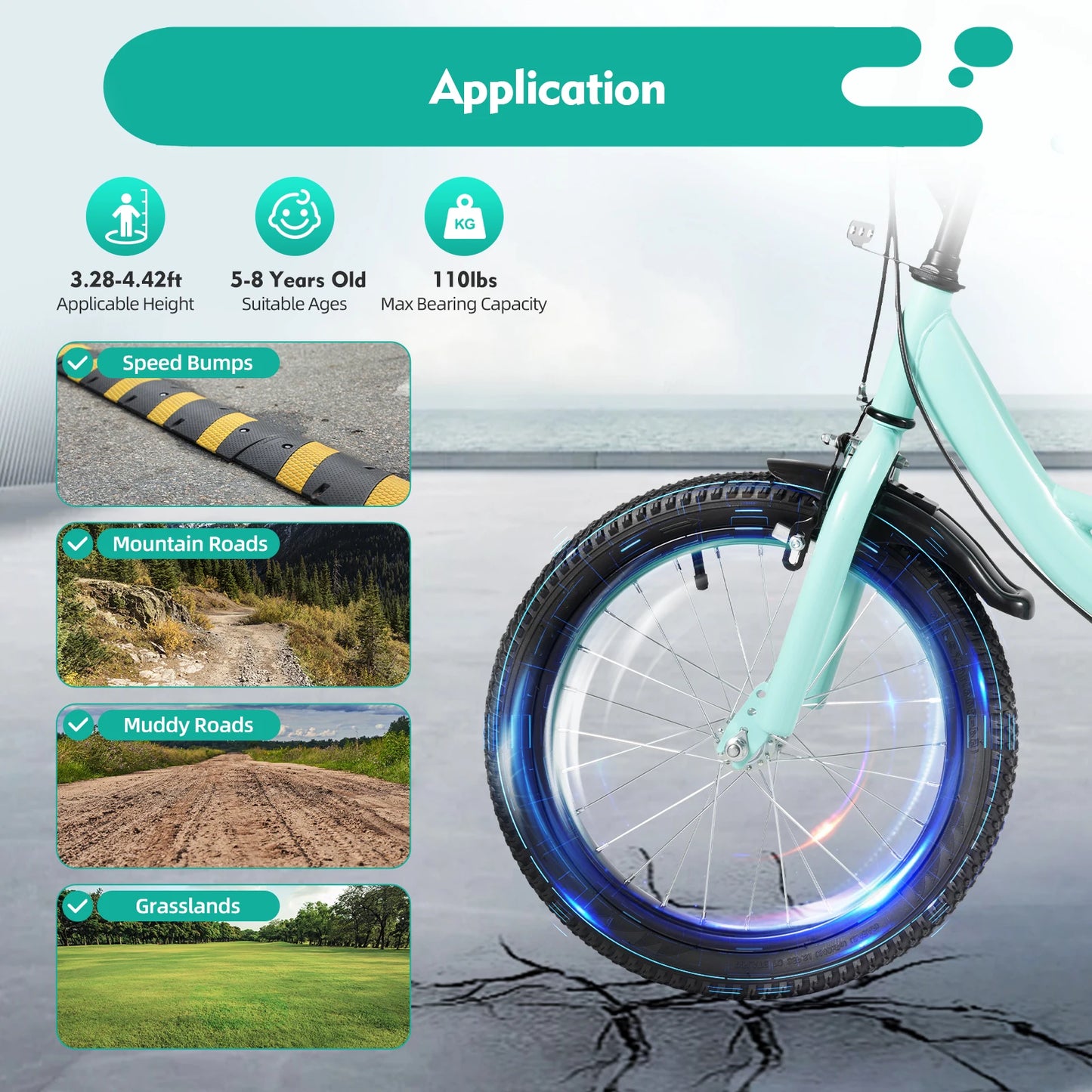🚴♂️ 16-Zoll-Kinderfahrrad – Grüner Rahmen aus Karbonstahl mit Doppelbremsen, höhenverstellbar, Alter 5–8