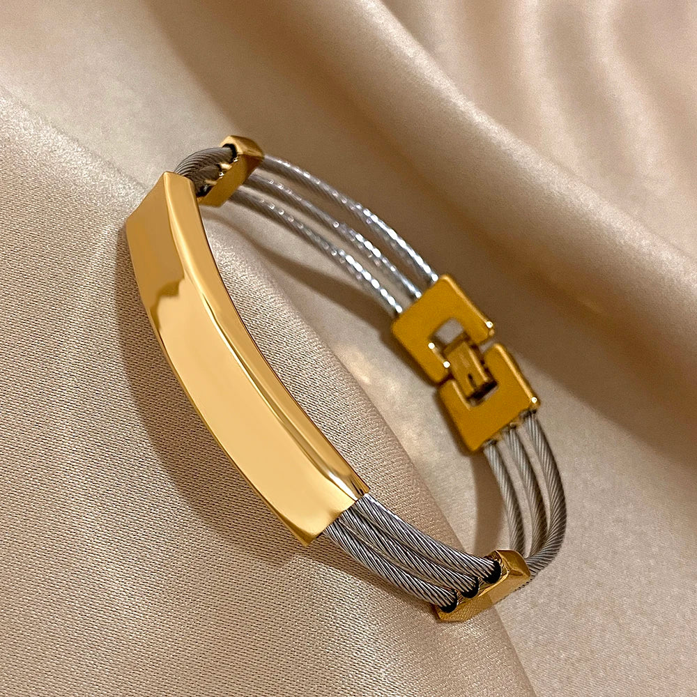 🌟 18 Karat vergoldetes Greatera-Armband aus dreifarbigem gebogenem Draht – Edelstahl