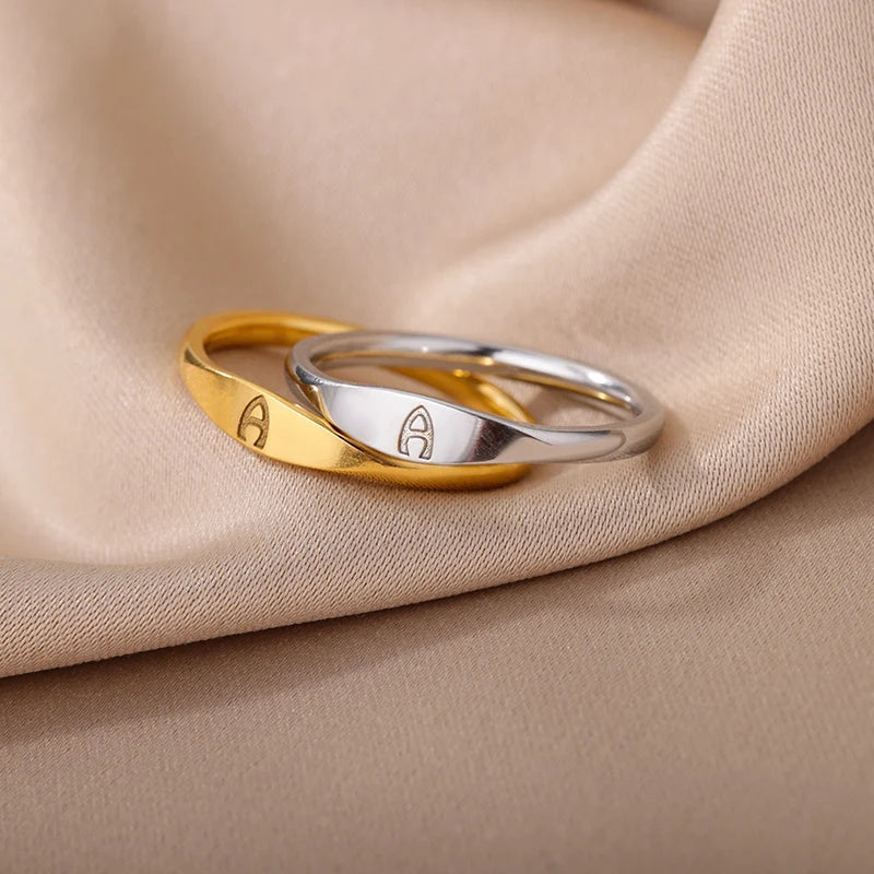 π 18k Gold Plated Tiny Initial Letter Rings β AβZ Stainless Steel Adjustable Rings