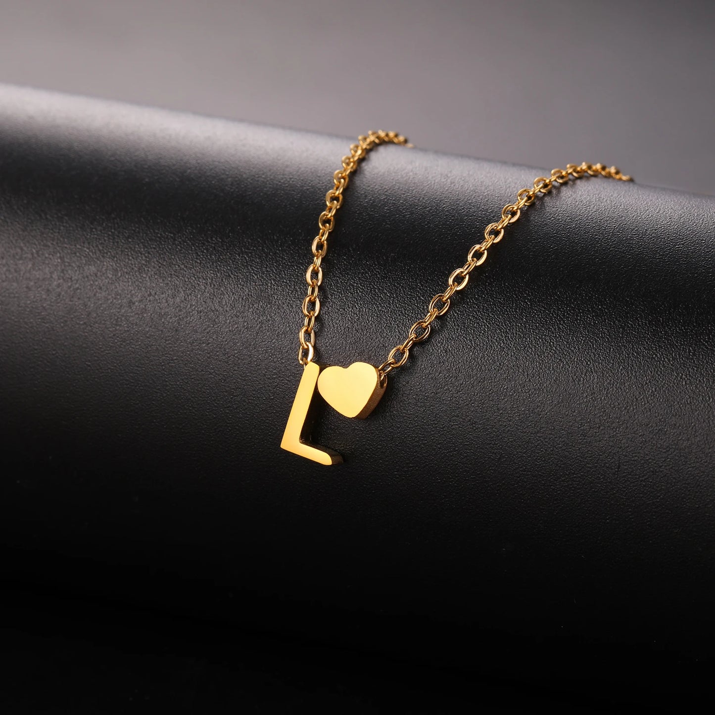 Skyrim Tiny Heart Initial Necklace-Stainlesssteel
