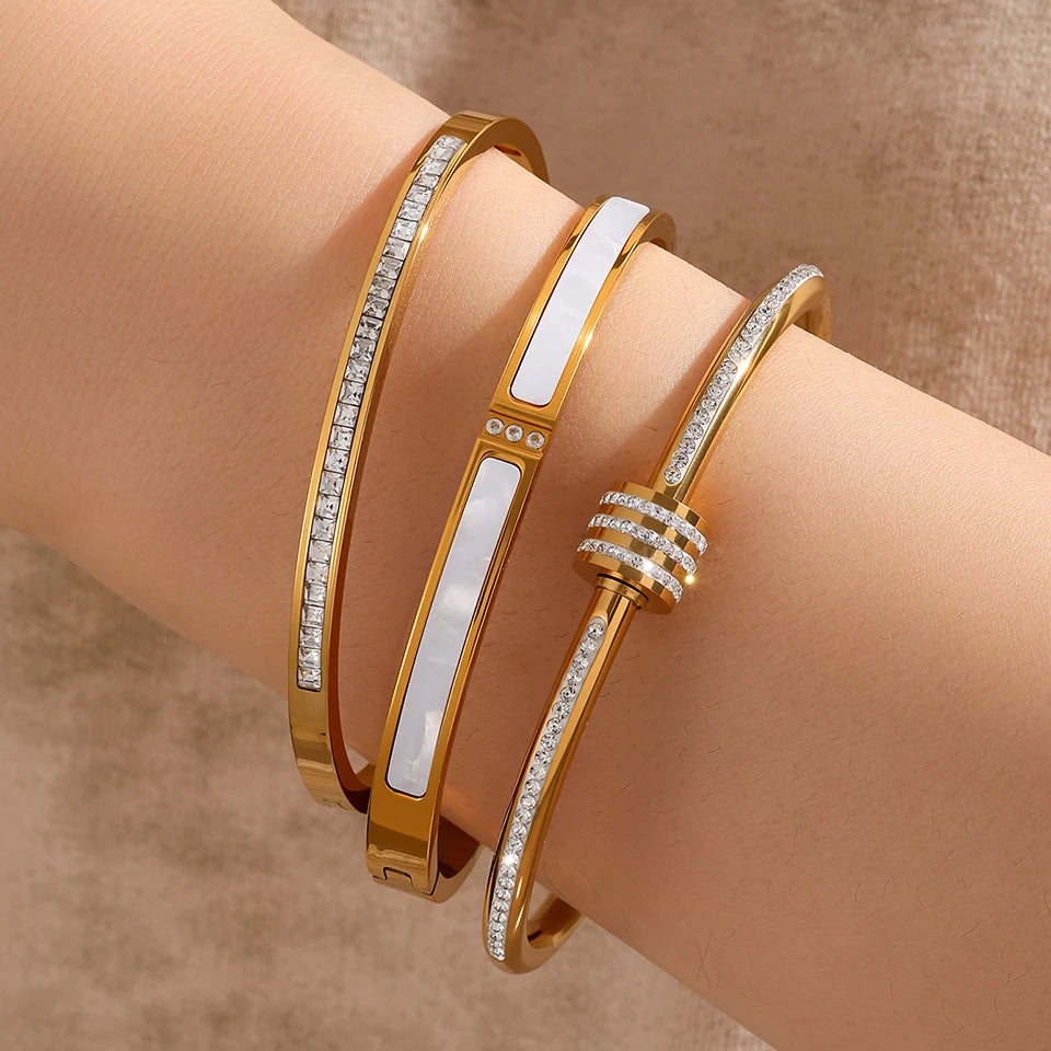 3PCS American Style Stainless Steel Gold-Plated Bracelet Set