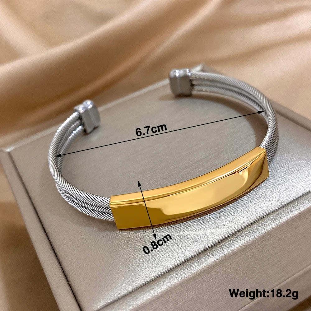 🌟 18 Karat vergoldetes Greatera-Armband aus dreifarbigem gebogenem Draht – Edelstahl