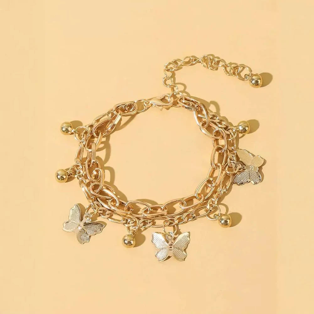 🦋18K gold-plated Nifty Double Layer Butterfly Charm Bracelet – Elegant Gold/Silver Chain for Women