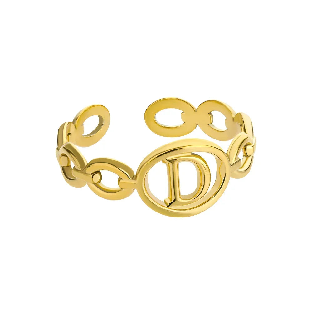 π 18k Gold Plated Hollow AβZ Initial Rings β Open Adjustable Stainless Steel Letter Rings