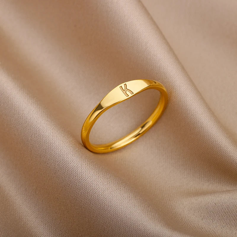 π 18k Gold Plated Tiny Initial Letter Rings β AβZ Stainless Steel Adjustable Rings