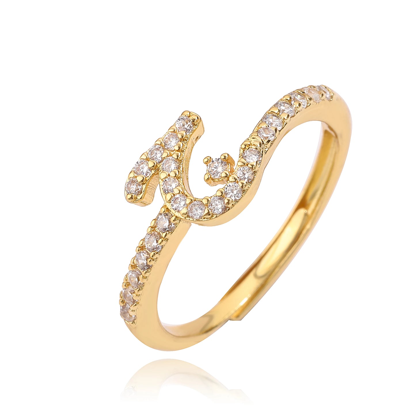 🌙 18k Gold Plated Arabic Letter Square Ring – HECHENG Women’s Fashion Ring with Zircon Inlay