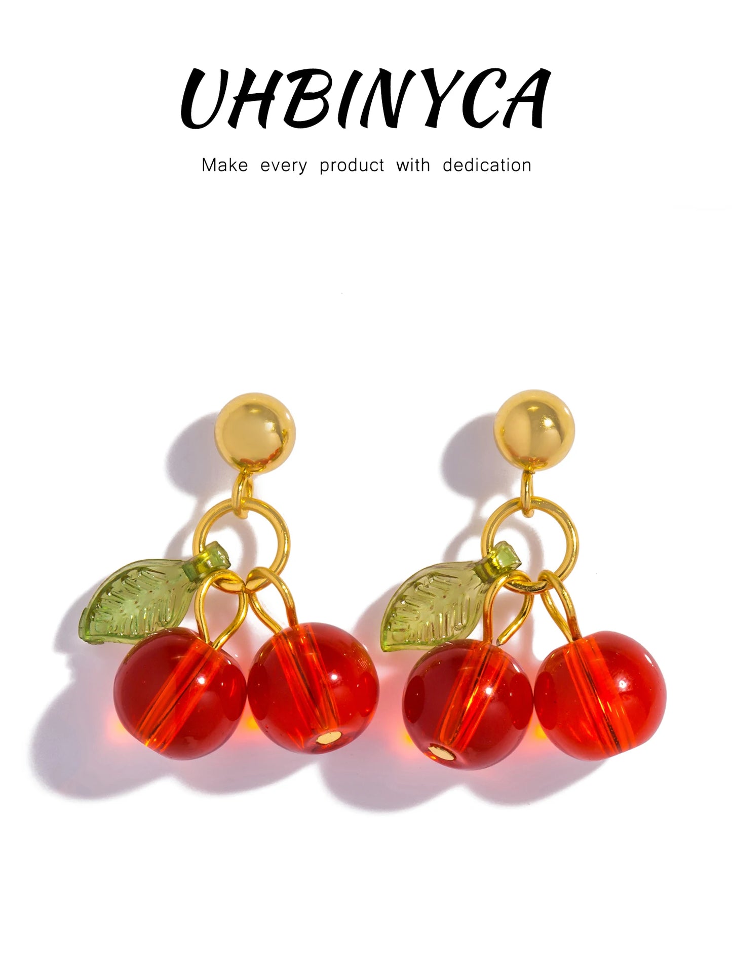 🍒 Cherry Charm – 18K Gold PVD Plated Stainless Steel Red Crystal Drop Earrings
