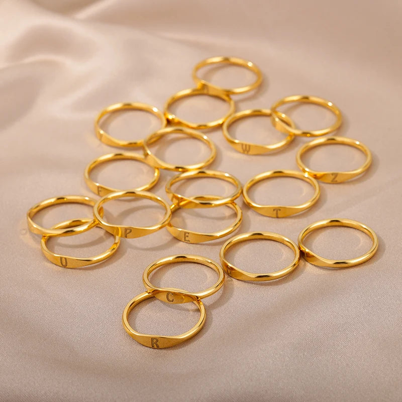 π 18k Gold Plated Tiny Initial Letter Rings β AβZ Stainless Steel Adjustable Rings