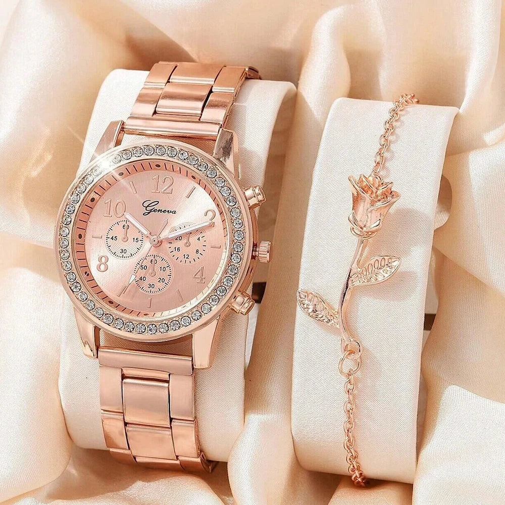 5-Piece Gold Luxe Watch & Bracelet Set✨