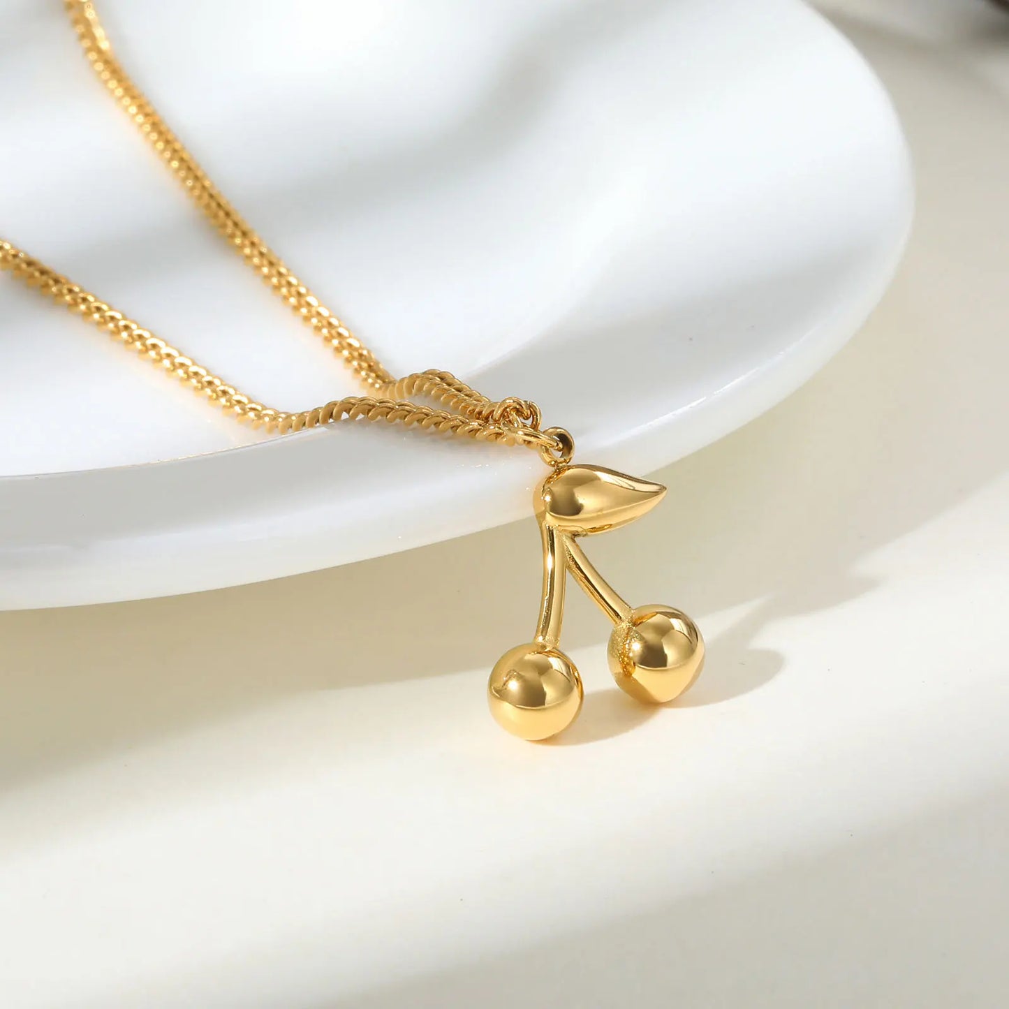 π Cherry Charm β Stainless Steel Gold Plated Cherry Pendant Necklace