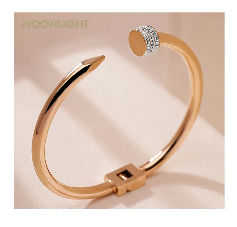 π« MOONLIGHT Classic Nail Open Cuff Bracelet β 18K Gold Plated Stainless Steel Bangle for Women