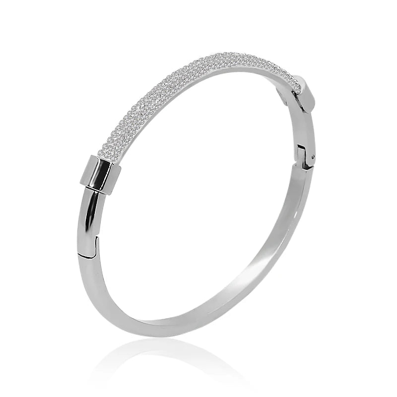 π 18K Gold Plated MOONLIGHT Cuff Bangle β Classic Titanium Steel Bracelet with Cubic Zirconia for Women