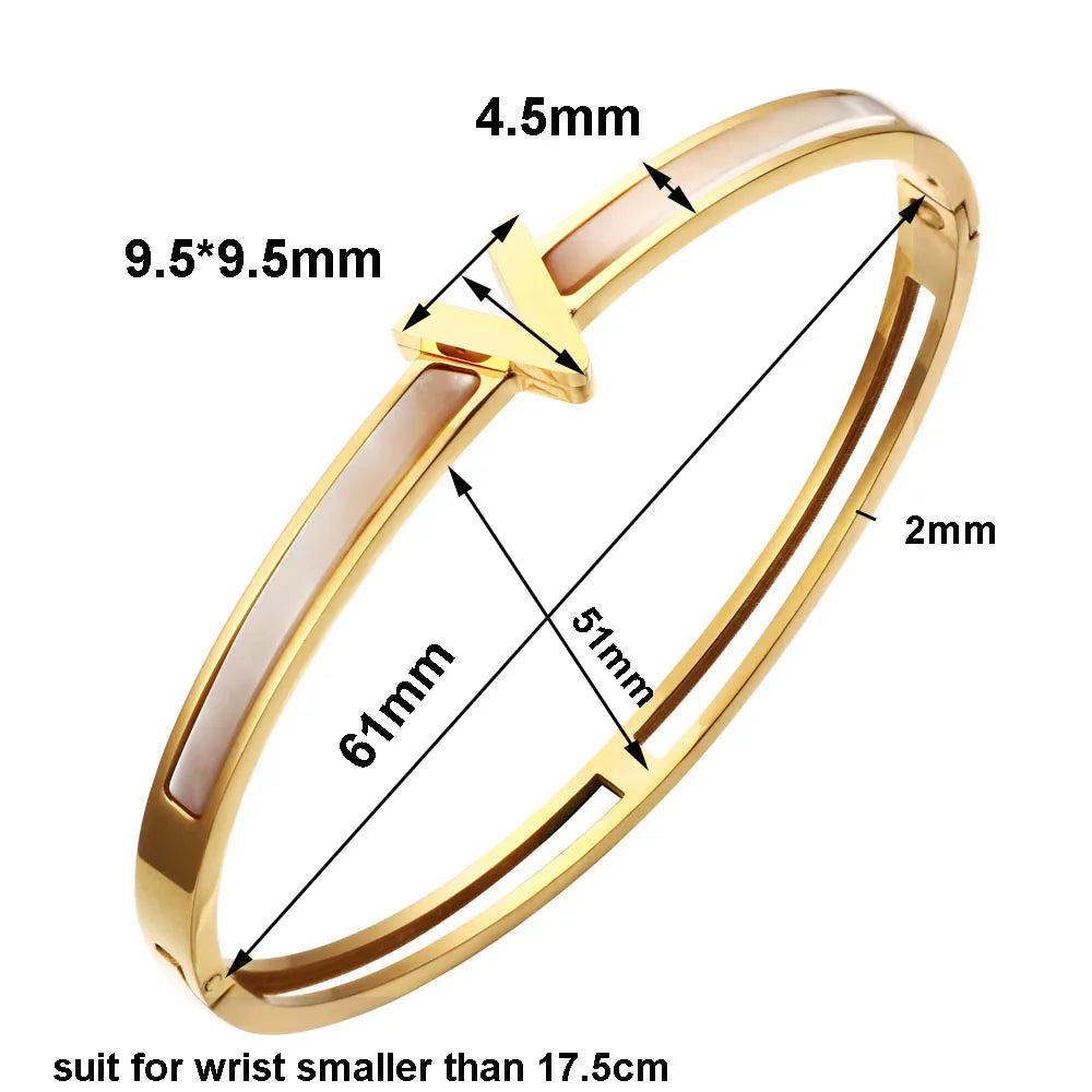 ⨠JINHUI 18k Gold Plated Stainless Steel V Letter Cuff Bangle ā Trendy Charm Bracelet