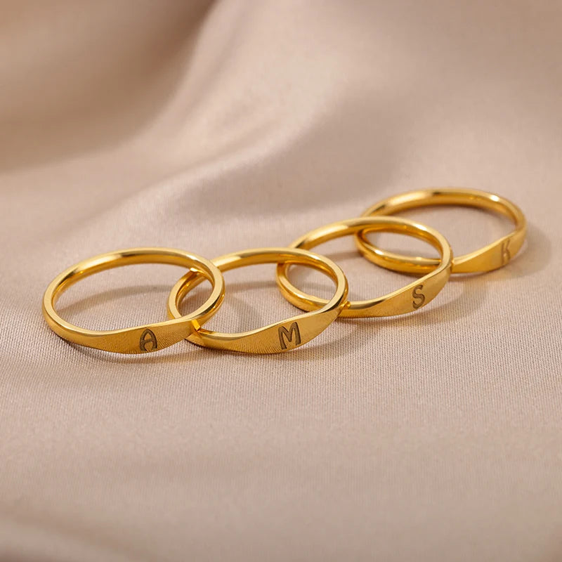 π 18k Gold Plated Tiny Initial Letter Rings β AβZ Stainless Steel Adjustable Rings