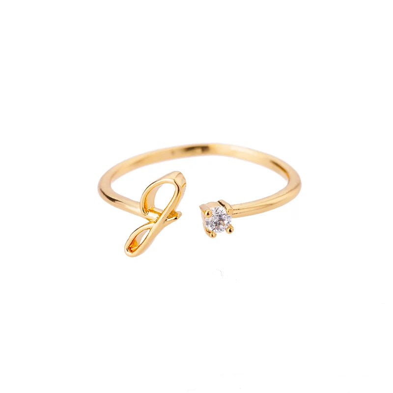 ✨ 18k Gold Plated Tiny A–Z Initial Letter Rings – Adjustable Stainless Steel Rings