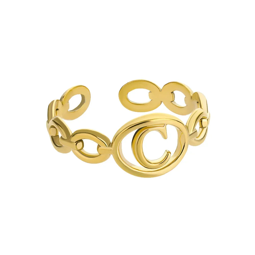 π 18k Gold Plated Hollow AβZ Initial Rings β Open Adjustable Stainless Steel Letter Rings