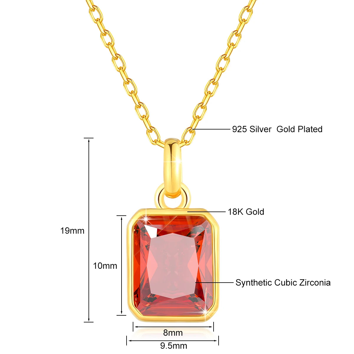 ✨ Szjinao Halskette mit Anhänger aus 100 % echtem 18 Karat Gold mit rechteckigem gelbem Stein – Zertifiziertes AU750-Gold | Luxuriöser Hochzeitsschmuck für Damen