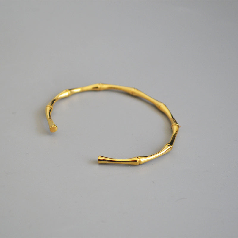 🌿 Bamboo Joint Cuff Bracelet – Trendy Gold Color Stainless Steel Bangle