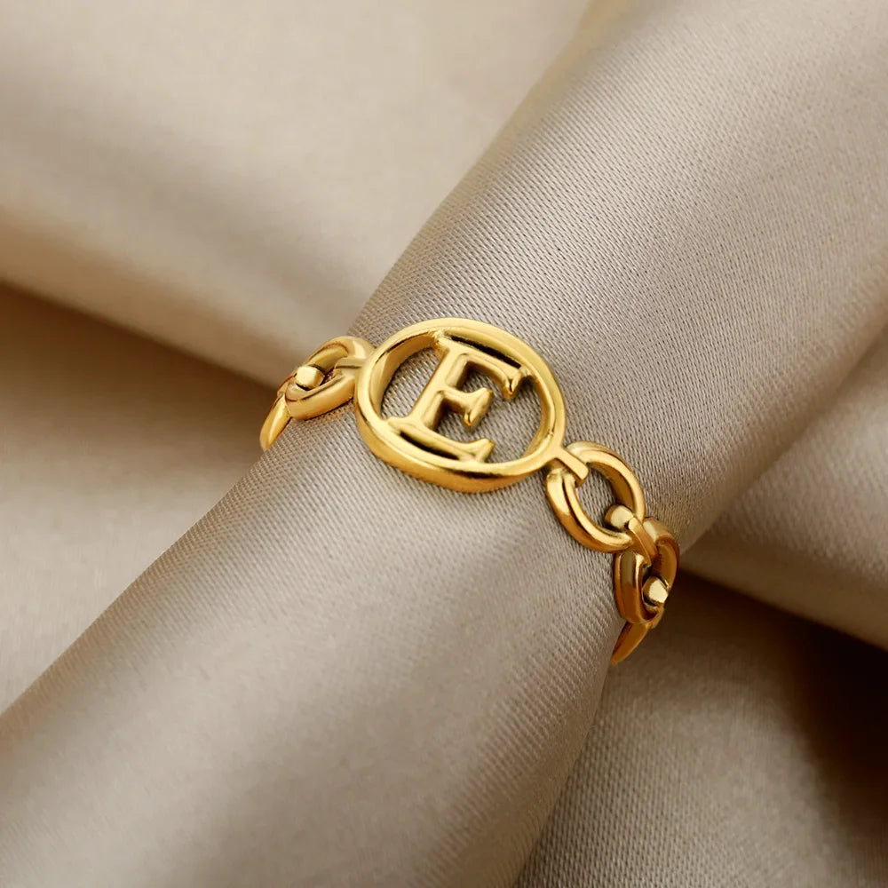 π 18k Gold Plated Hollow AβZ Initial Rings β Open Adjustable Stainless Steel Letter Rings