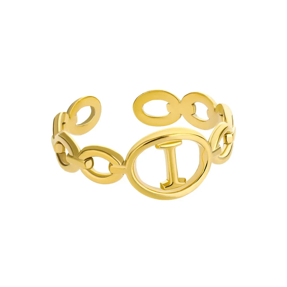π 18k Gold Plated Hollow AβZ Initial Rings β Open Adjustable Stainless Steel Letter Rings