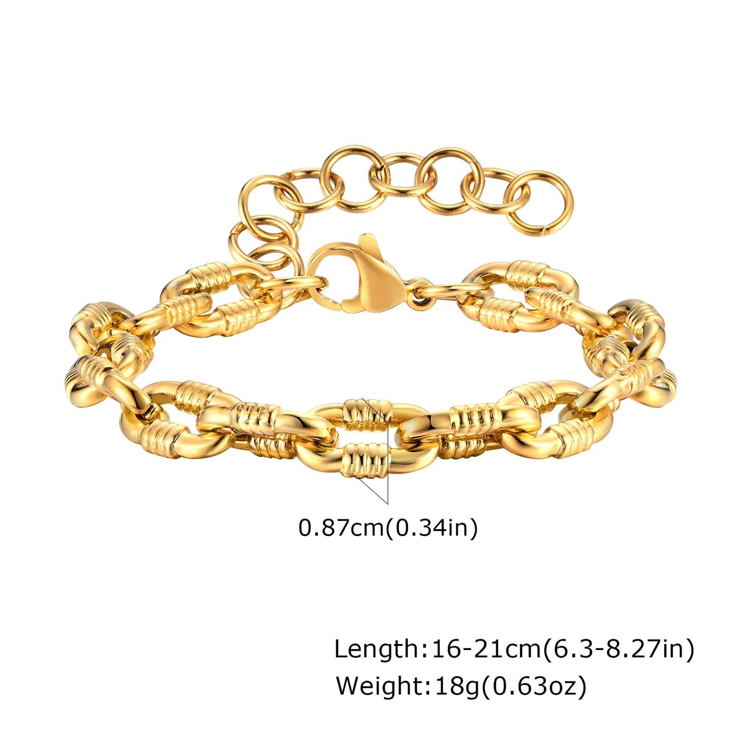 ✨ 18K Gold Plated Geometric Charm Bracelet – Stainless Steel Twist Chain for Women and Girls
