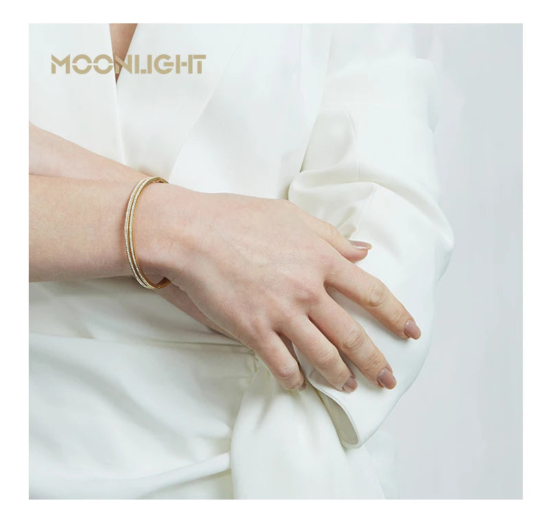 π 18K Gold Plated MOONLIGHT Cuff Bangle β Classic Titanium Steel Bracelet with Cubic Zirconia for Women