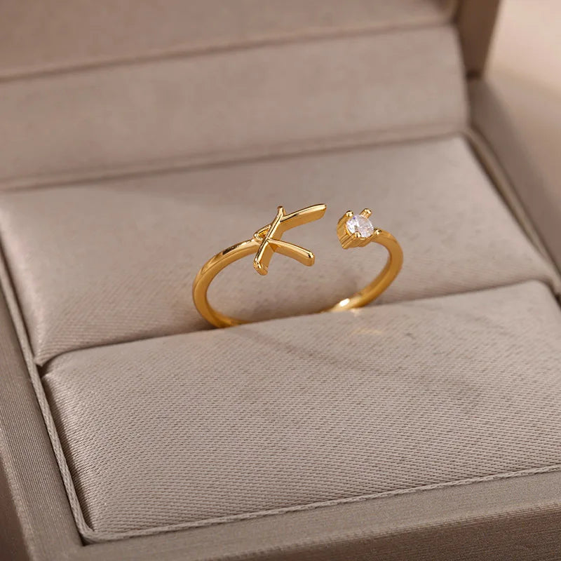 ✨ 18k Gold Plated Tiny A–Z Initial Letter Rings – Adjustable Stainless Steel Rings