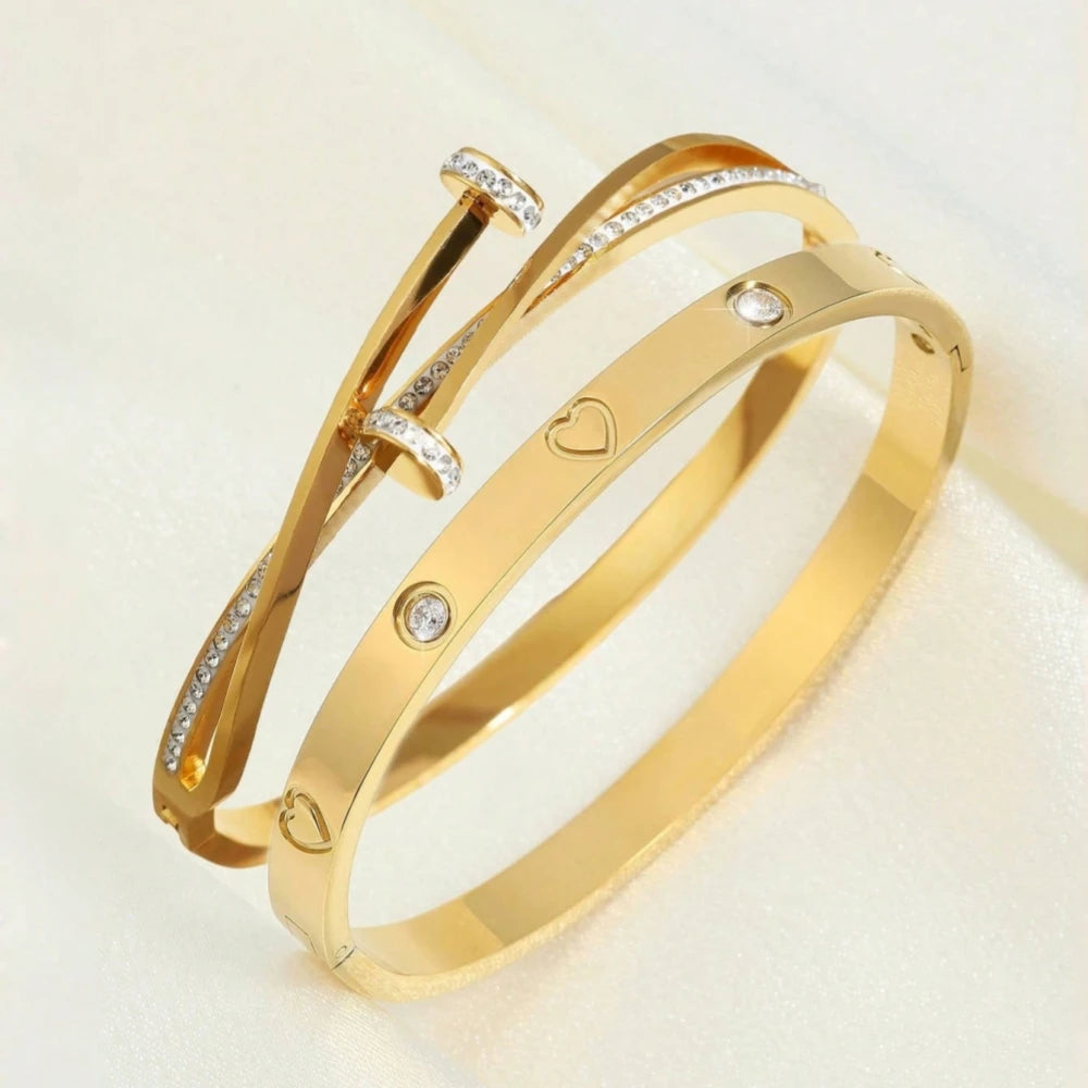💛 2-teiliges Herzarmband-Set – 316L Edelstahl, vergoldet und wasserdicht