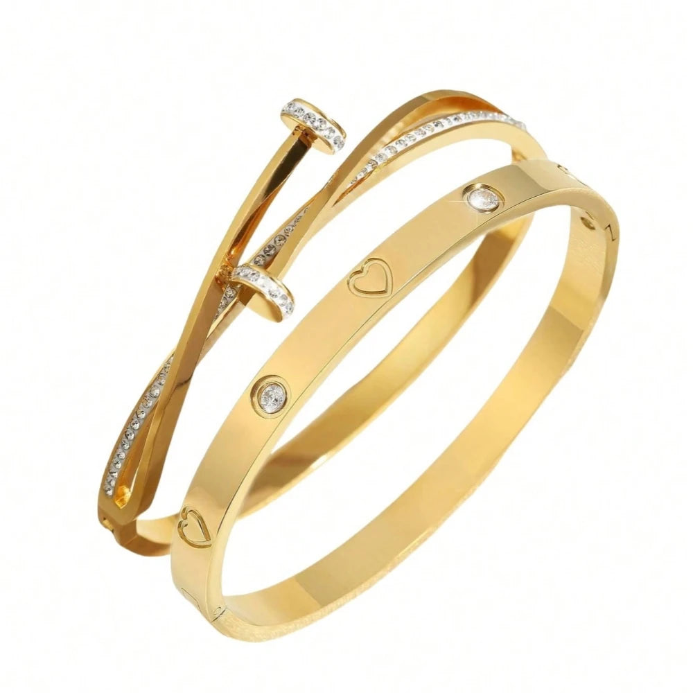 💛 2-teiliges Herzarmband-Set – 316L Edelstahl, vergoldet und wasserdicht