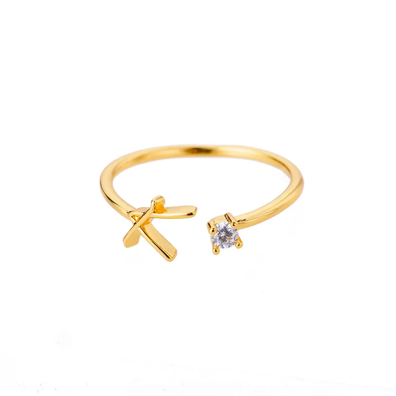 ✨ 18k Gold Plated Tiny A–Z Initial Letter Rings – Adjustable Stainless Steel Rings
