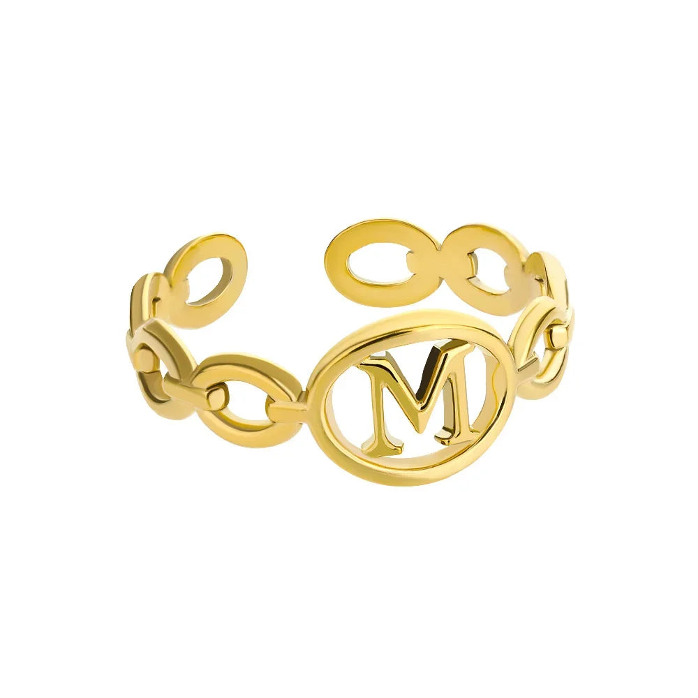 π 18k Gold Plated Hollow AβZ Initial Rings β Open Adjustable Stainless Steel Letter Rings