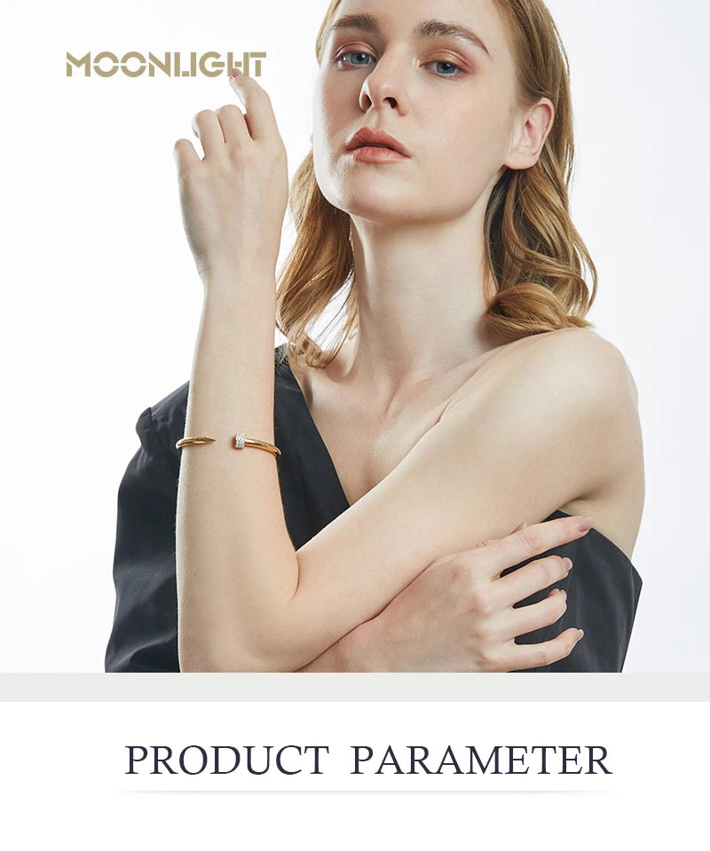 π« MOONLIGHT Classic Nail Open Cuff Bracelet β 18K Gold Plated Stainless Steel Bangle for Women