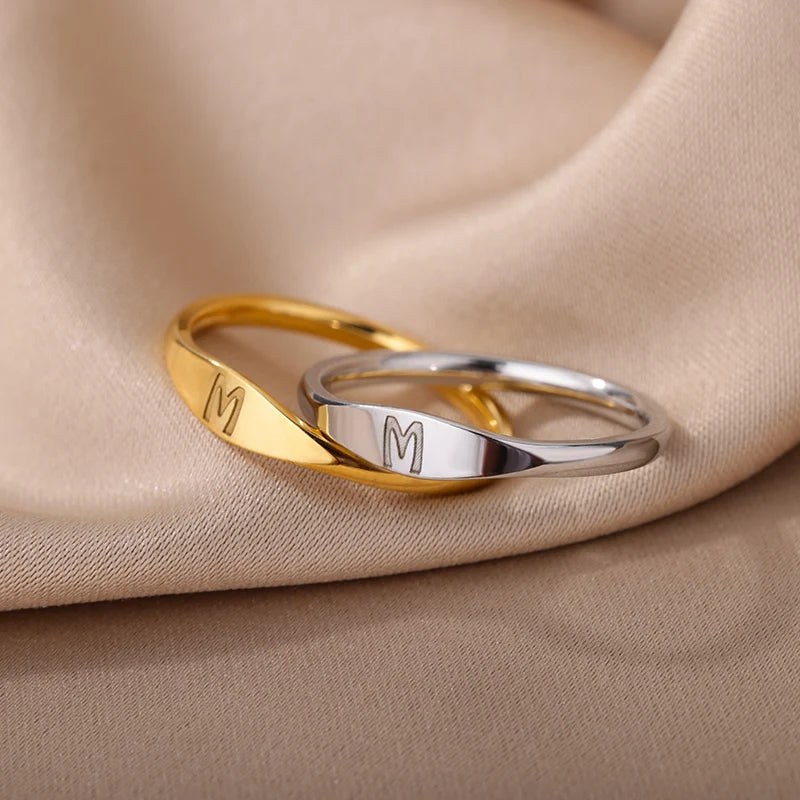 π 18k Gold Plated Tiny Initial Letter Rings β AβZ Stainless Steel Adjustable Rings