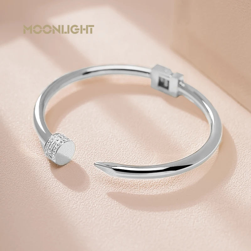 π« MOONLIGHT Classic Nail Open Cuff Bracelet β 18K Gold Plated Stainless Steel Bangle for Women