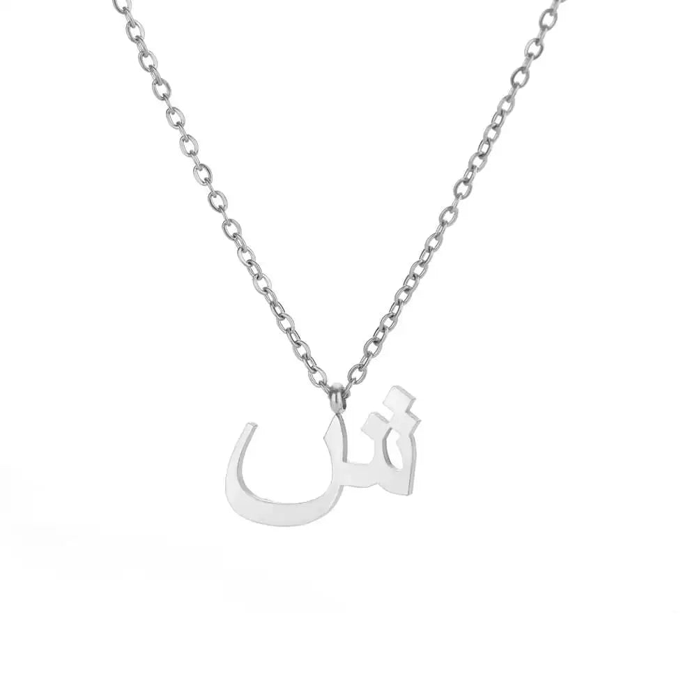 💫 Arabic Letter Name Pendant Necklace – Elegant Stainless Steel Choker for Women