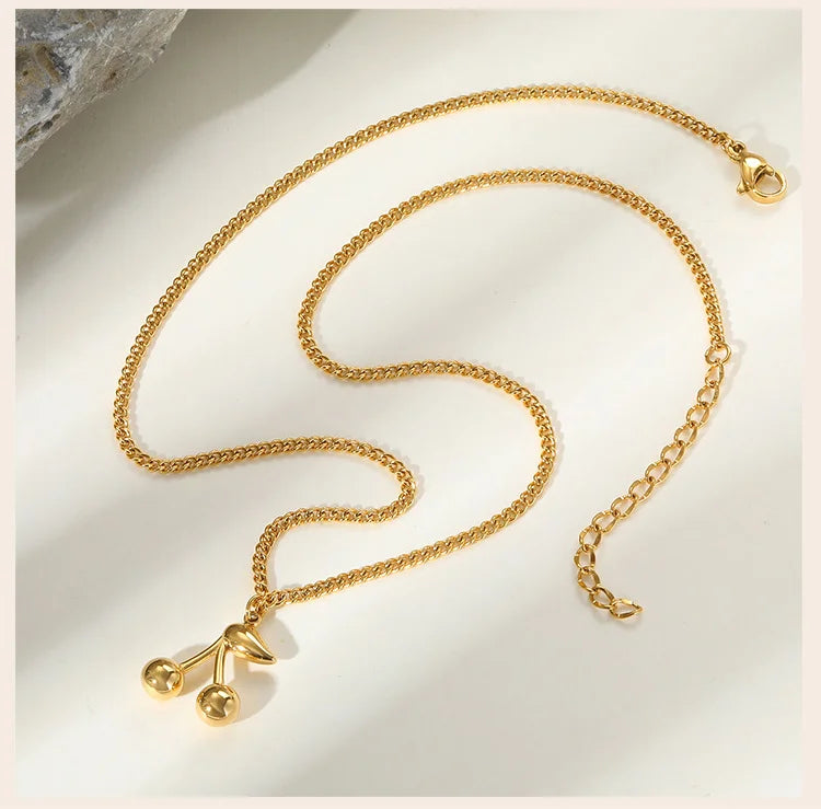 π Cherry Charm β Stainless Steel Gold Plated Cherry Pendant Necklace