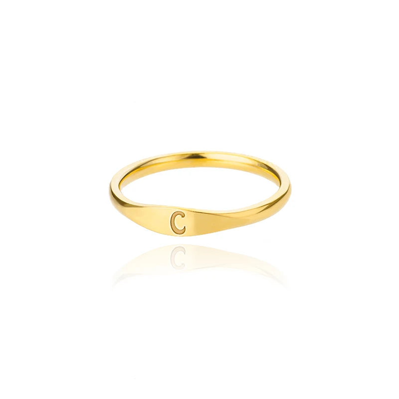 π 18k Gold Plated Tiny Initial Letter Rings β AβZ Stainless Steel Adjustable Rings