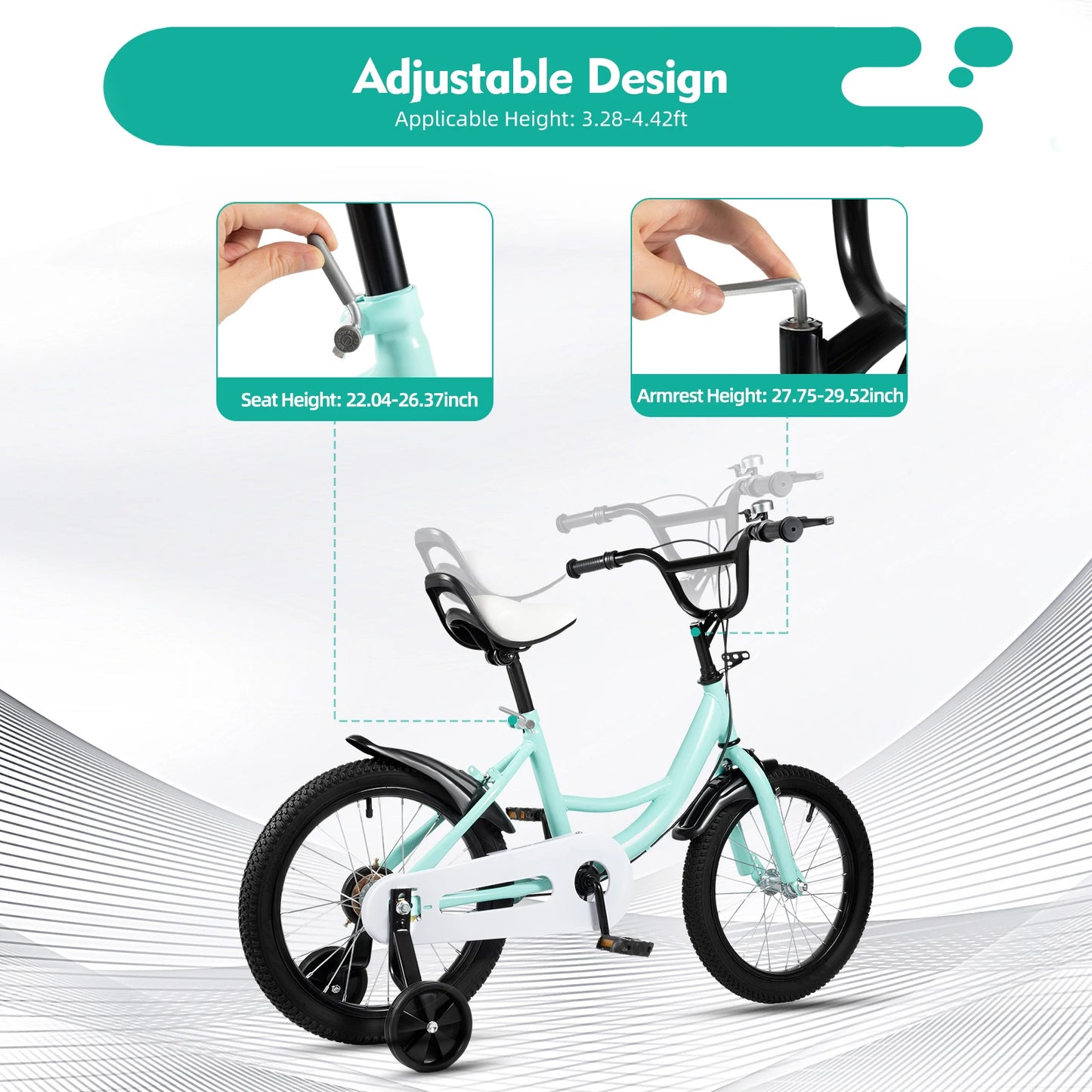 🚴♂️ 16-Zoll-Kinderfahrrad – Grüner Rahmen aus Karbonstahl mit Doppelbremsen, höhenverstellbar, Alter 5–8