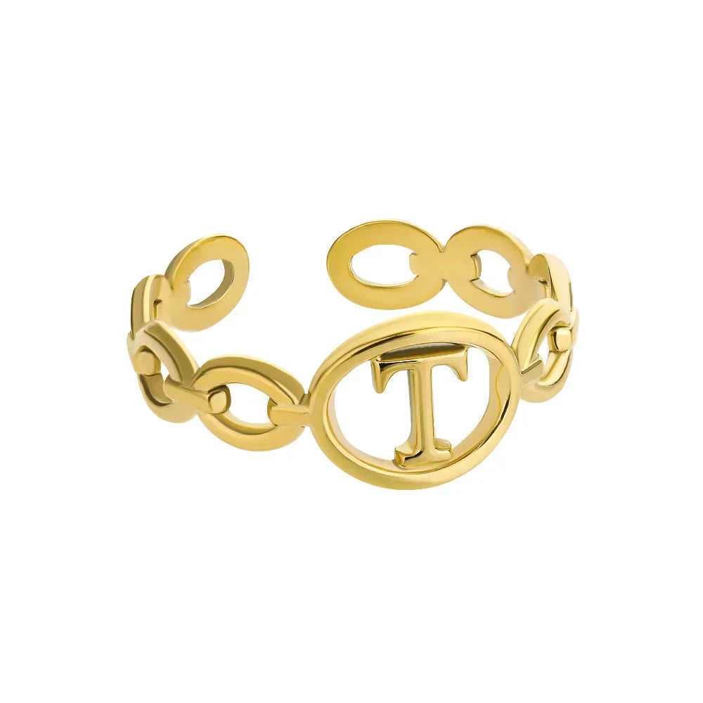 π 18k Gold Plated Hollow AβZ Initial Rings β Open Adjustable Stainless Steel Letter Rings