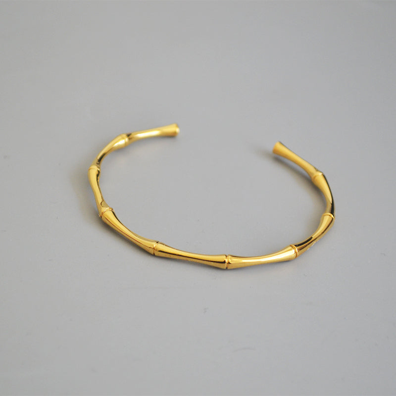 🌿 Bamboo Joint Cuff Bracelet – Trendy Gold Color Stainless Steel Bangle