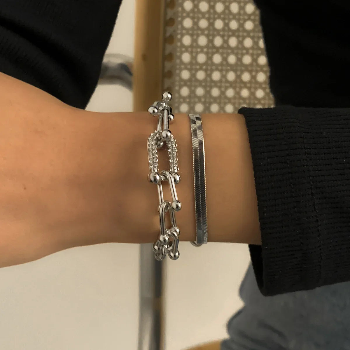 ⚡ 18 Karat vergoldetes Punk-Armband in U-Form mit Schlangenkette – Luxus-Schmuck mit Zirkonia-Gliedern für Damen
