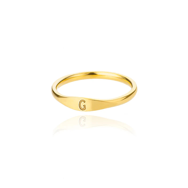 π 18k Gold Plated Tiny Initial Letter Rings β AβZ Stainless Steel Adjustable Rings